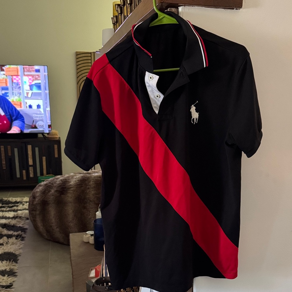 Polo by Ralph Lauren Men's Black and Red Polo Shirt
